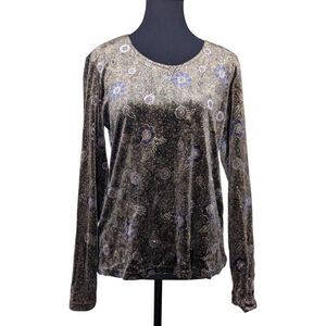 CHAGALL Vtg Metallic Floral Top - Brown/Blue/Gold - L - Y2K Fairy Whimsigoth